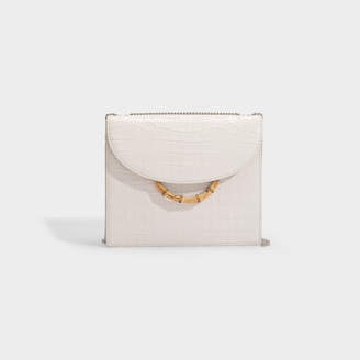 Loeffler Randall Marla Crossbody Square Bag With Chain In Off-White Croc Embossed Leather