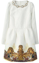 Thumbnail for your product : Romwe Pleated Carriage Print Beaded Lined White Dress