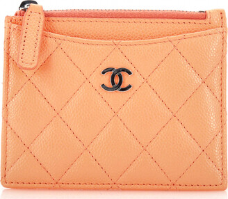 Pre-owned Chanel Leather Card Wallet In Orange