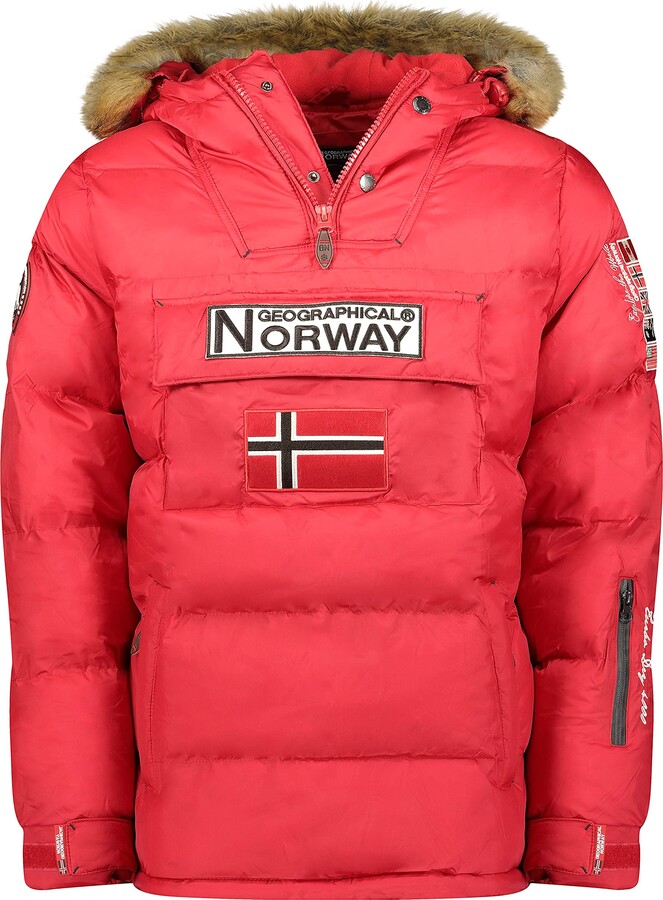 Geographical Norway Bilboquet Men - Men's Autumn Winter Warm Head Pass  Parka - Waterproof Coat Waterproof Furry Hood - Windproof Jacket - Men (Red  M) - ShopStyle