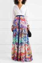 Thumbnail for your product : Mary Katrantzou Tiered Printed Twill Maxi Skirt - Purple
