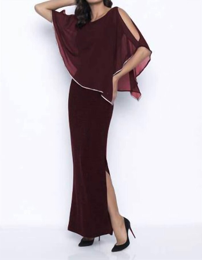 Frank Lyman Long Layered Dress With Crystal Detailing - 179257 In Wine ...