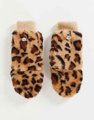 Urban Code Urbancode faux fur animal print mittens in brown