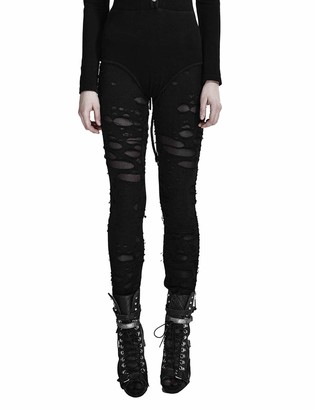Punk Rave Women Sexy Ripped Leggings Stretchy Gothic Pants Broken Close ...