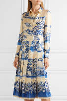 Thumbnail for your product : Gucci Pleated Printed Silk-twill Midi Dress - Blue