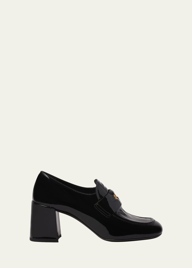 Miu Miu Patent Leather Heeled Penny Loafers ShopStyle Pumps