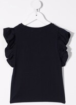 Thumbnail for your product : Charabia cat-print ruffle-sleeve T-shirt