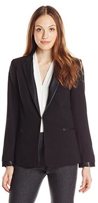 Adrianna Papell Women's Blazer with Faux Leather Combo