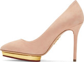Thumbnail for your product : Charlotte Olympia Blush Pink Suede Gold Platform Debbie Pumps