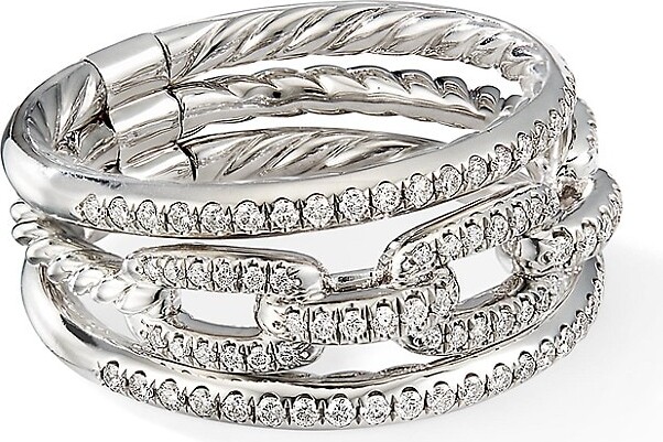 David Yurman Stax 18K White Gold & Pavé Diamond Three-Row Chain Link ...