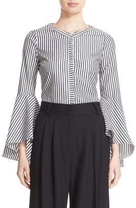 Milly Women's 'Ruthie' Stripe Cotton Bell Sleeve Blouse
