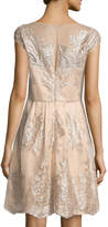 Thumbnail for your product : Kay Unger New York Cap-Sleeve Metallic Lace Fit-and-Flare Dress, Mocha