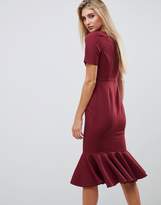 Thumbnail for your product : ASOS Design DESIGN short sleeve midi pencil dress with pep hem