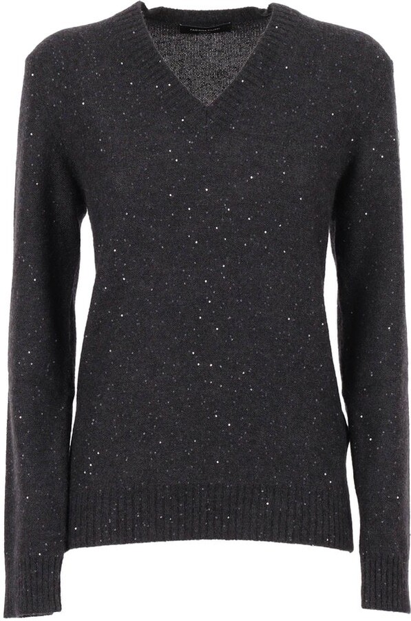 Fabiana Filippi Embellished V-Neck Long Sleeved Jumper