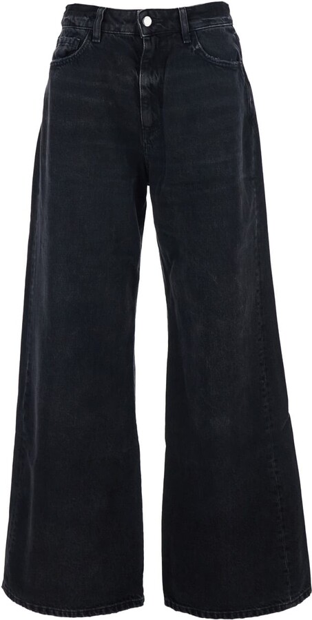 Icon Denim 'debby' Black Jeans With Wide Leg And Logo Patch On The Rear In Denim Woman