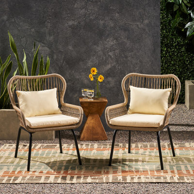 Dakota Fields Outdoor Use Seating - Steel Frame, Seat Back, Water- Cushions, Bohemian Contemporary Style, Removable Washable Covers, Brown And Beige Chair Rope Wrap