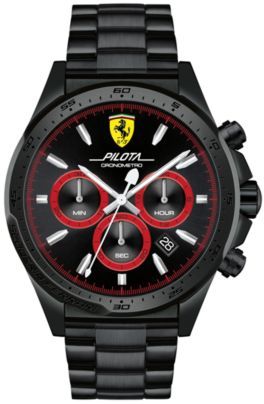 Ferrari Men's Chronograph Pilota Black Stainless Steel Bracelet Watch 45mm 0830390