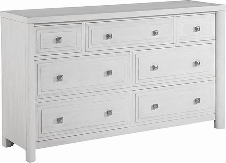 Sunset Trading Dover 7 Drawer 68" Bedroom Storage Dresser Cerused White Oak Wood