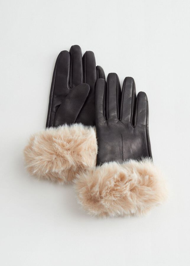 And other stories Faux Fur Leather Gloves ShopStyle