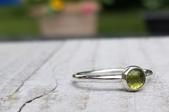 5mm Peridot Cabochon, Amethyst, Sterling Silver Stack, August Birthstone, Stack Ring, Mothers Ring, February Birthstone