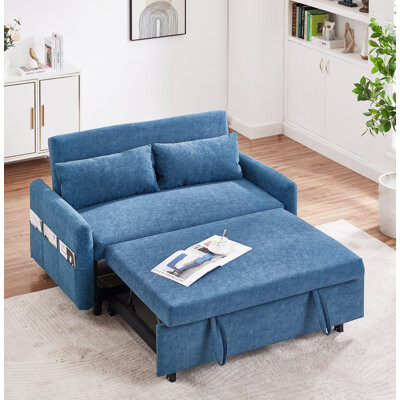 Ebern Designs Divyanshi Pull Out Sleep Sofa Bed Loveseats Sofa Couch with Adjsutable Backrest, Storage Pockets, 2 Soft Pillows, USB Ports for Living Room, Bedroom,