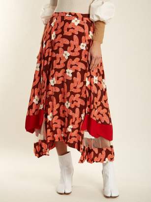 Toga Abstract Floral Print Panelled Midi Skirt - Womens - Red