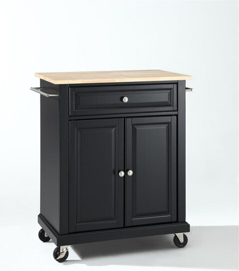 HomeStockCompactWoodTopSmallRollingCartwithShelvesMicrowaveStandwithTowelRackBlack