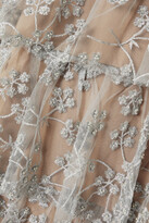 Thumbnail for your product : Self-Portrait Tiered Metallic Embroidered Tulle Mini Dress - Silver
