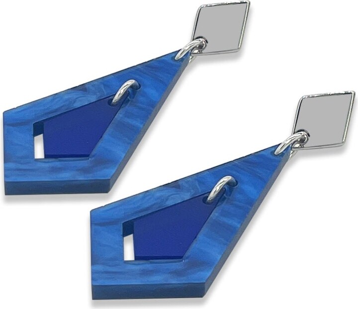 Toolally Art Deco Diamond Earrings - Dark Blue Swirl & Sapphire