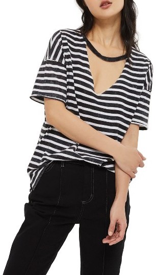 Topshop Women's Stripe Acid Choker Tee - ShopStyle T-shirts