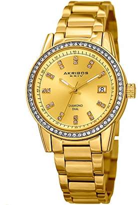 Akribos XXIV Women's Genuine Diamond Hour Markers on a Sunburst Dial and Crystal Accented Bezel on -Tone Stainless Steel Bracelet Watch AK928YG