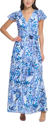 Eliza J Women's V-Neck Flutter-Sleeve Belted Maxi Dress