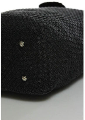Eric Javits Black Braided Woven Silver Tone Brown Leather Trim Shoulder Handbag