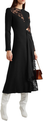 Givenchy Cutout Paneled Wool-crepe, Silk Crepe De Chine And Leavers Lace Midi Dress