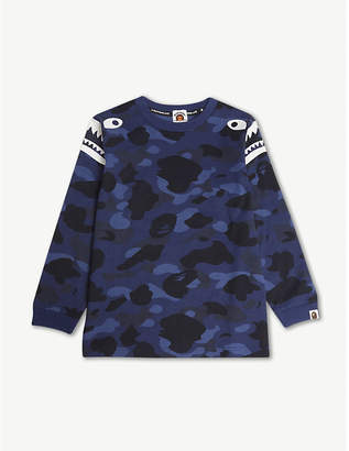 A Bathing Ape Camouflage shark print long-sleeved cotton T-shirt 4-10 years