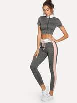 Thumbnail for your product : Shein O-Ring Zip Up Crop Top and Wide Waist Leggings Set
