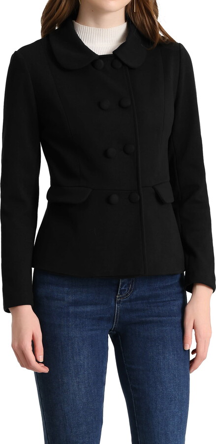 Unique Bargains Women’s Button Decor Casual Peter Pan Collar Peplum Blazer
