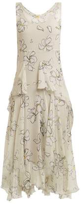 Isa Arfen Magnolia Print Silk Dress - Womens - White Print