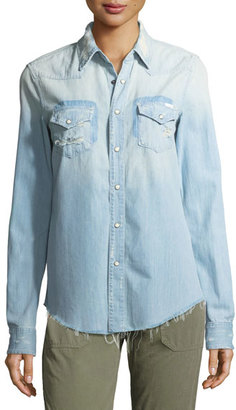 Mother Shady Ex's Button-Front Distressed Denim Shirt