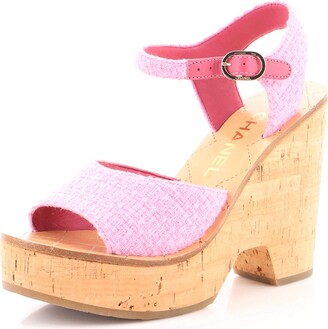 Chanel Women's CC Wedge Sandals Tweed and Cork - ShopStyle