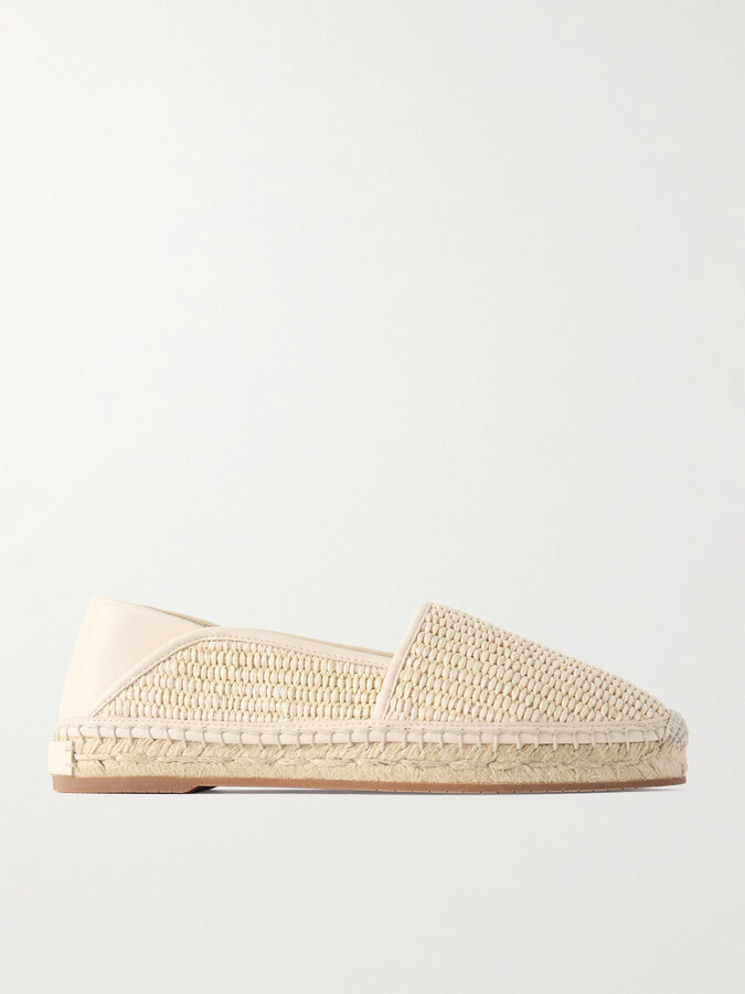 Manolo Blahnik - Espadra Collapsible-heel Leather-trimmed Raffia Espadrilles - White