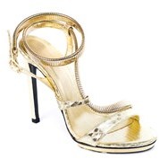 Roberto Cavalli Womens Gold Leather Gold Metal Strap Pumps.