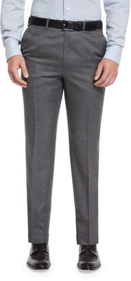 Brioni Flat-Front Twill Trousers, Gray