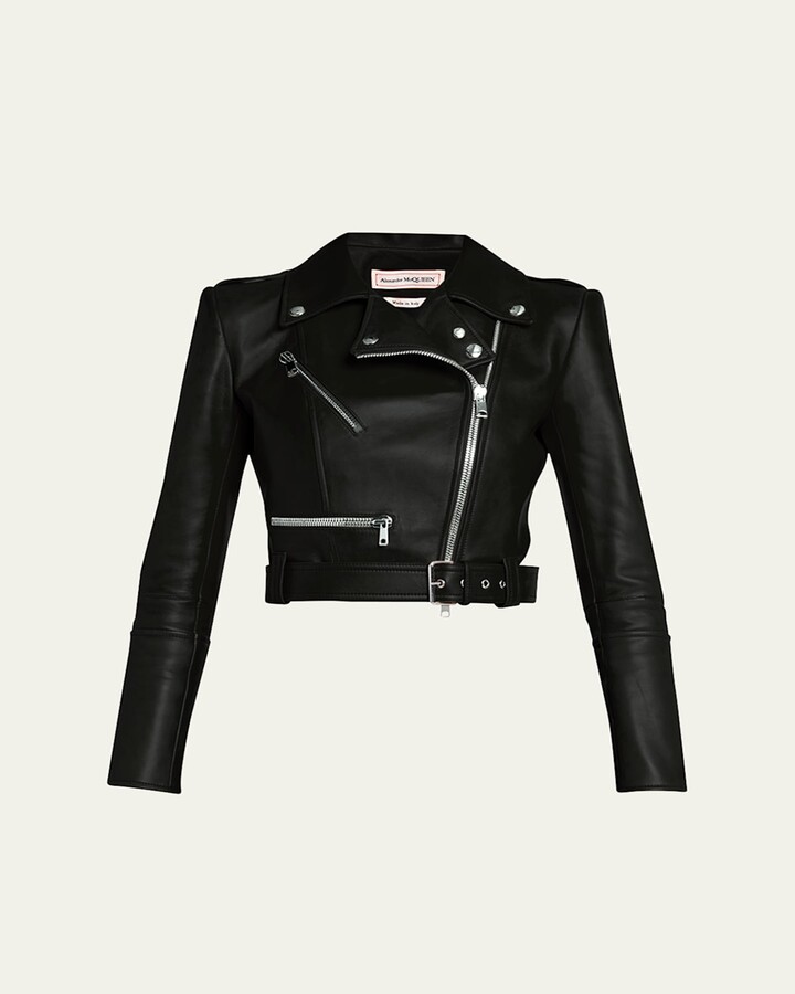 Alexander McQueen Cropped Leather Biker Jacket
