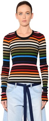 Sonia Rykiel Striped Cotton Blend Rib Knit Sweater