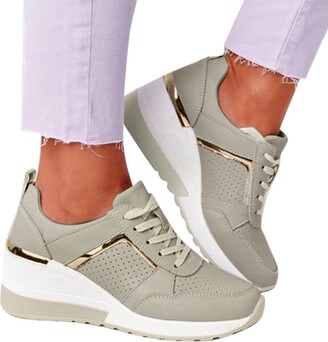 Auenix Platform Sneakers Wedge Lace Up Shoes Women Breathable Casual Sports  Shoes #127 - ShopStyle