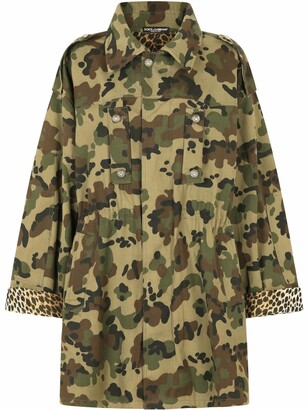 Leopard-Print Lined Military Jacket