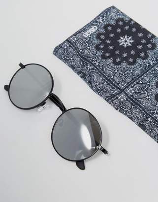 ASOS Round Sunglasses In Black With Mirror Lens