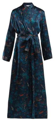 Derek Rose Brindisi 28 Silk Satin Robe - Womens - Navy Print