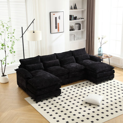 Latitude Run U - Shaped Combination Chenille  Solid Wood Frame Elastic Sponge A Comfort Focused And High Density Comfortable Choice